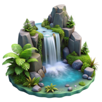 magnificent rustic A cascading waterfall plunging into a misty pool, surrounded by lush ferns and moss, fantasy art style detailed png