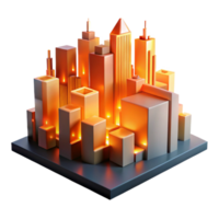 elegant modern An abstract representation of a city skyline at night, with glowing lines and shapes representing buildings, illuminated by a warm, orange glow detailed png