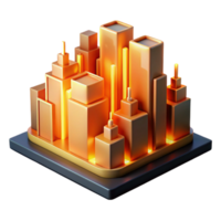 wonderful minimalist An abstract representation of a city skyline at night, with glowing lines and shapes representing buildings, illuminated by a warm, orange glow high quality png