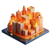 extraordinary traditional An abstract representation of a city skyline at night, with glowing lines and shapes representing buildings, illuminated by a warm, orange glow high quality png