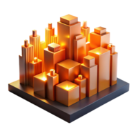wonderful artistic An abstract representation of a city skyline at night, with glowing lines and shapes representing buildings, illuminated by a warm, orange glow professional png