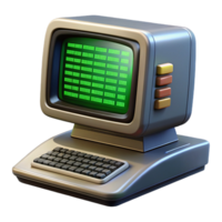 elegant abstract A vintage computer terminal displaying complex code, green text on a black screen, CRT scanlines visible, retrofuturism style premium png