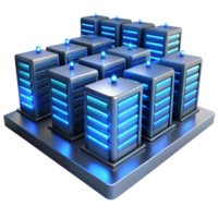 serene rustic A server room with rows of glowing servers, cool blue lighting, long exposure photography style high resolution png