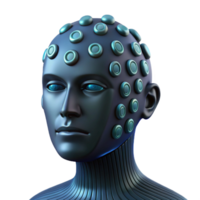 wonderful abstract A transparent human head filled with binary code, flowing and changing, dark background with subtle lighting, cyberpunk style premium png