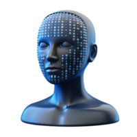 stunning modern A transparent human head filled with binary code, flowing and changing, dark background with subtle lighting, cyberpunk style high quality png