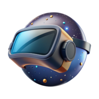 magnificent artistic A virtual reality headset floating in space, realistic textures, starry background visible through the lenses 4K png