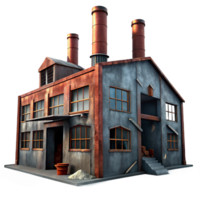 beautiful vintage An abandoned industrial factory with rusted metal and broken windows, dim overcast light, dystopian, authentic png