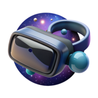 elegant modern A virtual reality headset floating in space, realistic textures, starry background visible through the lenses high quality png