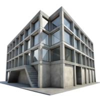 impressive rustic A Brutalist concrete library with large geometric windows, stark shadows, monochrome, premium png