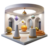 stunning creative A modern art museum with abstract sculptures and large open spaces, bright gallery lighting, minimalist, high resolution png