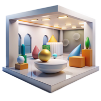 dramatic minimalist A modern art museum with abstract sculptures and large open spaces, bright gallery lighting, minimalist, 4K png