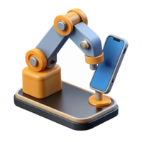 serene classic A robotic arm assembling a smartphone, precise movements, factory lighting, product design style high quality png