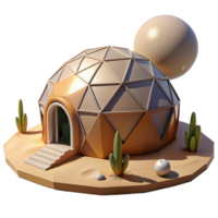 magnificent rustic A geodesic dome house in a desert landscape, harsh midday sun, futuristic, high quality png
