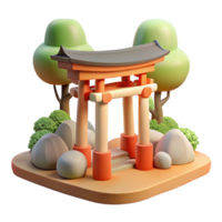 vibrant abstract A Shinto shrine in a forest clearing, soft dappled light, serene, premium png