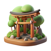 dramatic abstract A Shinto shrine in a forest clearing, soft dappled light, serene, detailed png