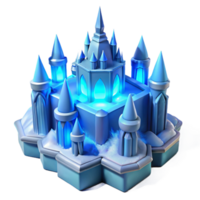 impressive rustic An intricate ice castle, blue and white light, winter, authentic png