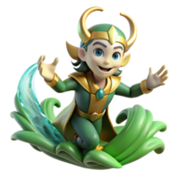 vibrant minimalist A mischievous Loki transforming into a salmon, leaping through a waterfall, vibrant Art Nouveau style authentic png