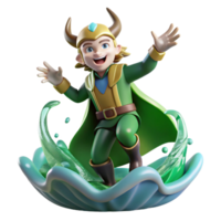 serene minimalist A mischievous Loki transforming into a salmon, leaping through a waterfall, vibrant Art Nouveau style 4K png