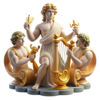 impressive classic A radiant Apollo playing a golden lyre, surrounded by the Muses on Mount Helicon, Renaissance painting style authentic png