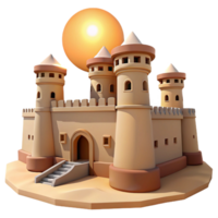 extraordinary modern A desert fortress with high walls and watchtowers, harsh midday sun, Middle Eastern, exclusive png
