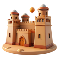 serene minimalist A desert fortress with high walls and watchtowers, harsh midday sun, Middle Eastern, authentic png