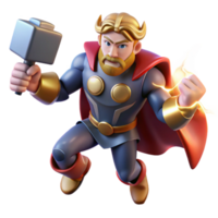 stunning classic A powerful Thor wielding Mjolnir, lightning crackling around him, dramatic comic book art style genuine png