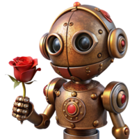 magnificent minimalist A whimsical steampunk robot with intricate floral patterns etched into its metal, holding a single red rose, soft diffuse lighting, art nouveau style exclusive png