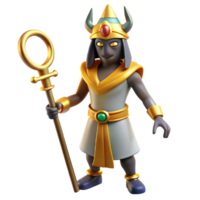 elegant modern A stoic Osiris, god of the underworld, holding a crook and flail, hieroglyphic mural style authentic png