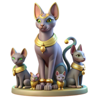 impressive artistic A powerful Bastet, the cat goddess, surrounded by kittens, playful and whimsical style genuine png