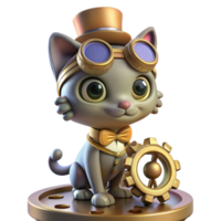 impressive rustic A curious steampunk cat wearing goggles and a tiny top hat, perched on a pile of gears, soft lighting, whimsical illustration style exclusive png