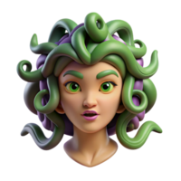 serene rustic Medusa with snakes for hair, eyes glowing menacingly, hyperrealistic style high quality png