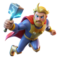 extraordinary artistic A powerful Thor summoning lightning with Mjolnir, dynamic comic book style, vibrant colors genuine png