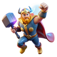 impressive creative A powerful Thor summoning lightning with Mjolnir, dynamic comic book style, vibrant colors authentic png