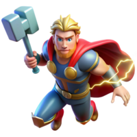 vibrant contemporary A powerful Thor summoning lightning with Mjolnir, dynamic comic book style, vibrant colors original png