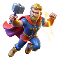 vibrant traditional A powerful Thor summoning lightning with Mjolnir, dynamic comic book style, vibrant colors authentic png
