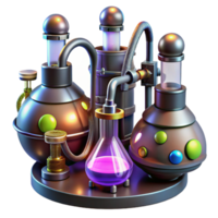 extraordinary minimalist A high-tech steampunk laboratory filled with bubbling beakers and glowing wires, dramatic lighting, science fiction style high resolution png