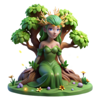 wonderful modern A serene dryad emerging from a giant oak tree, adorned with glowing moss and flowers, lit by soft, dappled sunlight. Romantic painting style genuine png