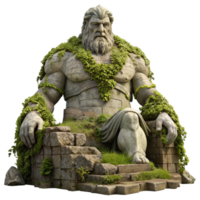 vibrant artistic A colossal statue of a forgotten god, crumbling stone, overgrown with vines, dramatic lighting, ancient civilization style original png