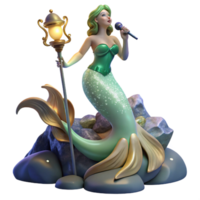 impressive vintage An elegant siren perched on a rock amidst a stormy sea, singing a haunting melody, illuminated by a single beam of moonlight. Art Nouveau style high quality png