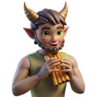 magnificent classic A mischievous satyr playing a pan flute in a sun-drenched forest glade, illuminated by dappled sunlight. Impressionist style authentic png