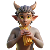 magnificent creative A mischievous satyr playing a pan flute in a sun-drenched forest glade, illuminated by dappled sunlight. Impressionist style 4K png