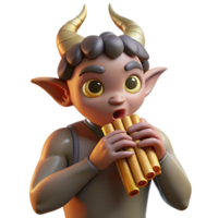 serene contemporary A mischievous satyr playing a pan flute in a sun-drenched forest glade, illuminated by dappled sunlight. Impressionist style premium png