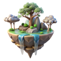 elegant abstract A floating island with a single tree, waterfalls cascading down, ethereal lighting, fantasy setting original png