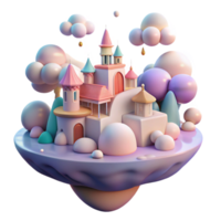 stunning modern A dreamlike landscape with floating buildings, pastel colors, soft lighting, surreal atmosphere high resolution png