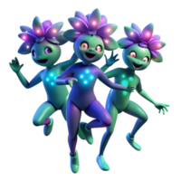 wonderful minimalist A group of playful sprites dancing in a moonlit meadow, illuminated by bioluminescent flowers. Fantasy art style high resolution png