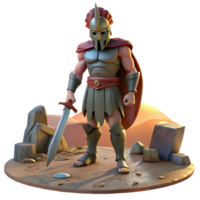 magnificent creative A stoic Spartan warrior standing amidst a ruined battlefield, holding a bloodied sword, illuminated by a setting sun. Realistic style genuine png