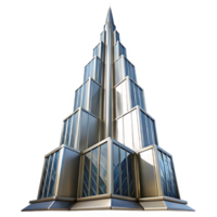 serene minimalist Art Deco skyscraper, chrome and glass, sharp lines, volumetric lighting, high contrast, low angle view premium png