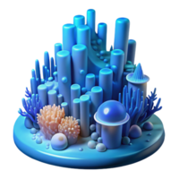 extraordinary artistic An underwater city with bioluminescent coral structures, soft blue light, ethereal style, dreamlike atmosphere, close-up view high quality png