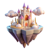 magnificent artistic A floating island with castles and waterfalls, soft pastel colors, fantasy art style, golden hour lighting, bird's-eye view 4K png