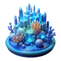stunning creative An underwater city with bioluminescent coral structures, soft blue light, ethereal style, dreamlike atmosphere, close-up view high quality png